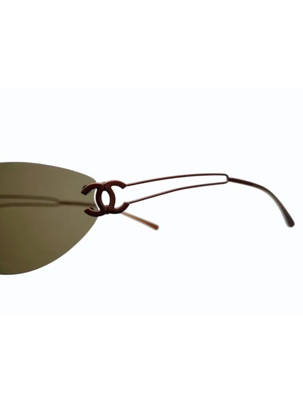 Chanel Rimless Sunglasses CC Logo Blanc Brown Eyewear